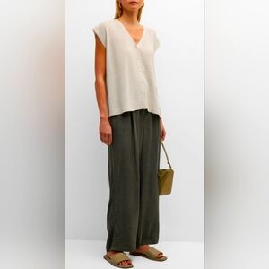 Ellen Fisher V-Neck Cap Sleeve Crepe Vest Bone Size Medium NEW NWT